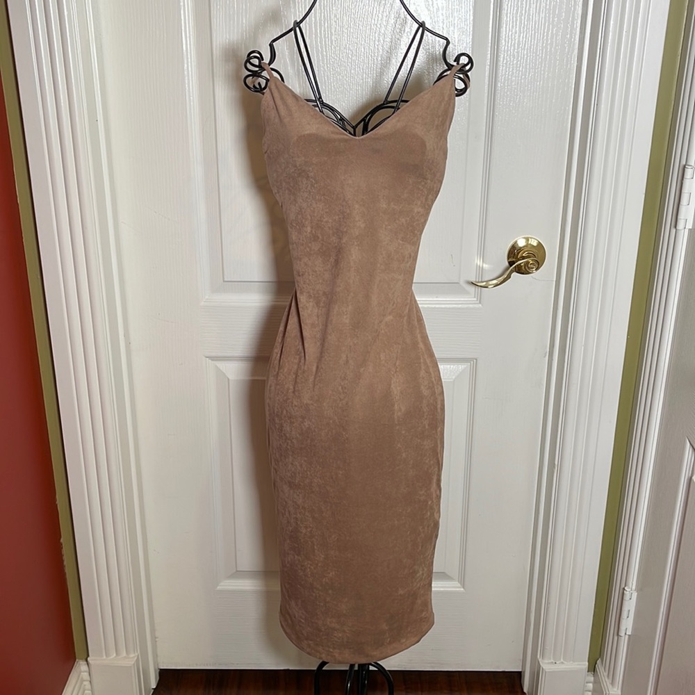 Nude Velvet Midi Dress